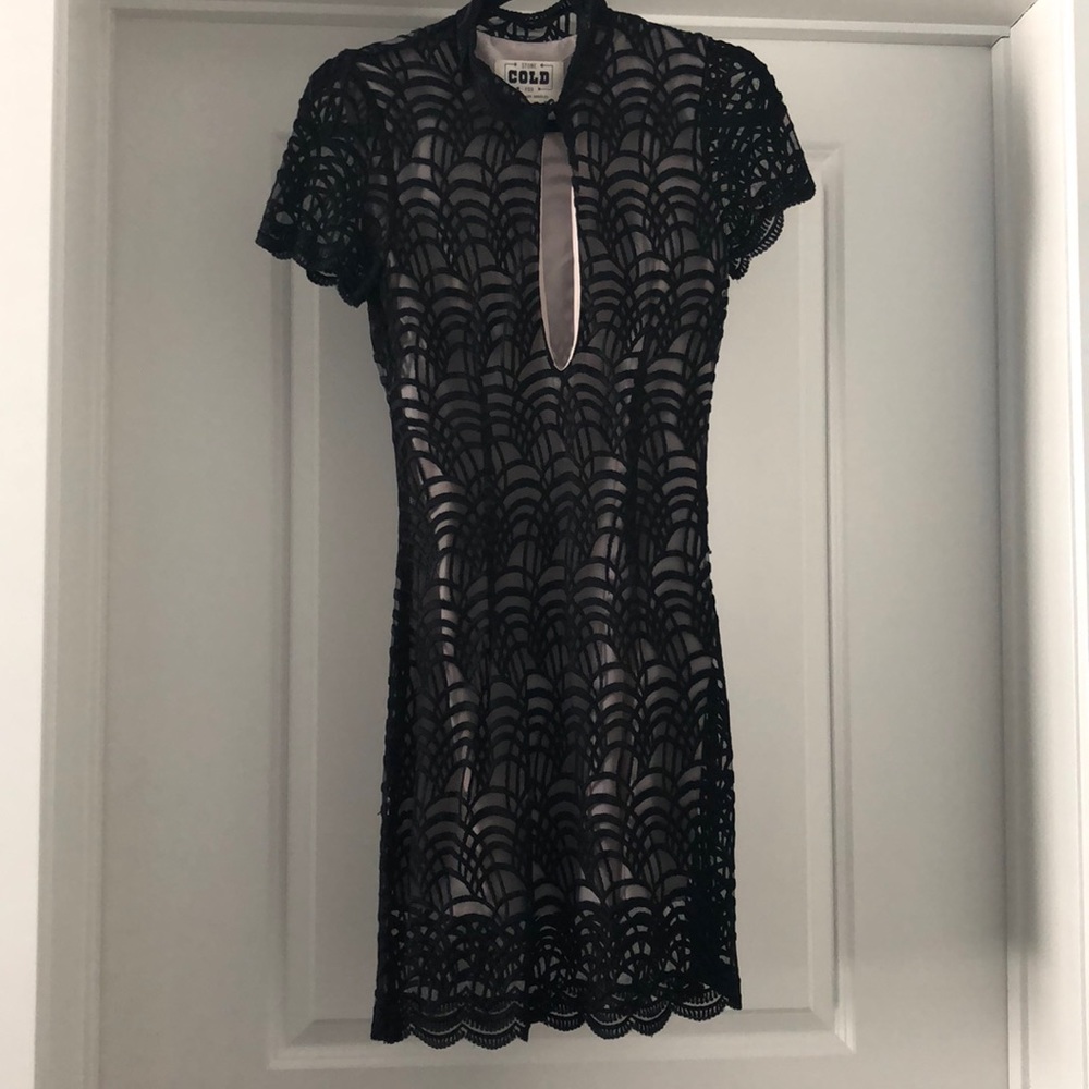 Stone Cold Fox black lace dress with nude lining.